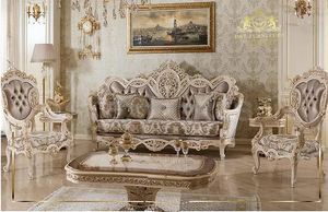 Royal Maharaja <b>7</b>-<b>Seater</b> Italian Baroque Gold Teak Wood Living Room Furniture Set French Style <b>Sofa</b> for Home Use - Product Image 4