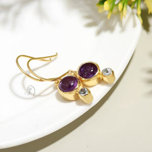 Pendientes de piedras preciosas de amatista de belleza Plata de Ley 925 pura Pendientes de uso diario increíbles Pendientes de calidad superior hechos a mano al por mayor - Product Image 4
