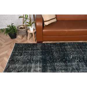Grand tapis turc de 6,1 x 9,6 pieds, tapis vintage, tapis en laine noir et blanc à motifs floraux - Product Image 4