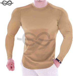 Mens Compression Long Sleeve Fitness Sports T Shirt Round Neck Solid <b>Tight</b> Elastic Bottoming Top Workout Athletic Beige - Product Image 2