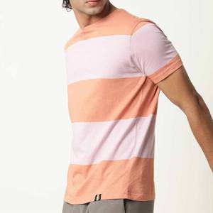 OEM Custom 240gsm Heavy <b>Striped</b> Color Matching Casual Short Sleeve <b>Men's</b> <b>T</b>-<b>shirt</b> 100% Cotton Eco-Friendly Breathable Loose Fit - Product Image 3