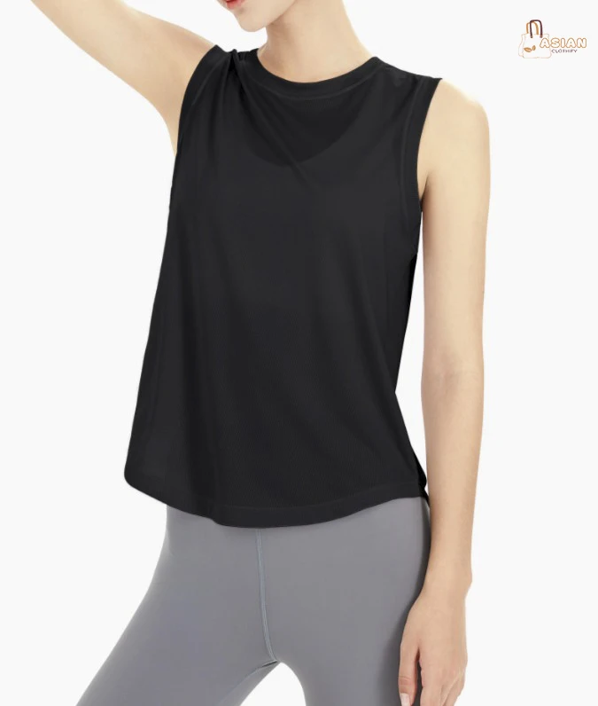 Women's Casual Summer Sleeveless Yoga Tank Top Quick Dry Loose Fit Exercise Running Hand Knitted Solid Pattern