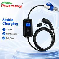 Chargeur EV portable 7kW 32A Mode 2 230Vac IP67 avec protection contre les fuites RCD, écran LCD et courant réglable pour la recharge à domicile