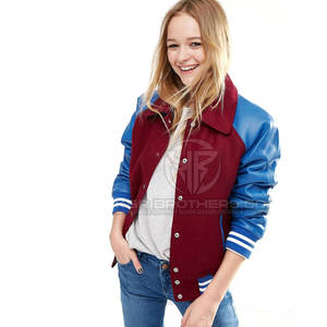 Mode femmes manches en cuir Varsity Jacket confortable rétro Bomber vêtements d'extérieur pour club de sport Look décontracté - Product Image 1