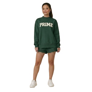 Women Streetwear Embroidered Mockneck Full Sleeve Short Set Polyester/Cotton <b>Blend</b> Fleece Loose Fit Breathable Quick Dry - Product Image 1
