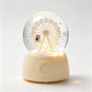 Globe à neige de mariage en forme de grande roue avec lumière LED, figurines mariés, flocons de neige argentés, confettis, couronne de laurier, en résine peinte à la main - Product Image 6