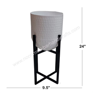 Maceta de hierro martillado blanco moderno, soporte para flores para decoración del hogar con soporte para plantas - Product Image 5