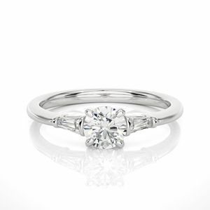 Bague en diamant de laboratoire rond et baguette - Product Image 1