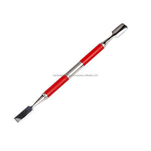 Pousse-cuticules double tête en acier inoxydable avec poignée en silicone rouge, réutilisable, pour manucure et exfoliation des ongles - Product Image 5