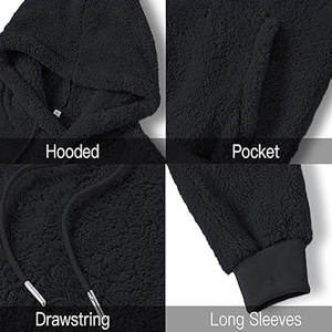Sudaderas con capucha de lana Sherpa personalizadas de alta calidad, sudadera de lana negra lisa de gran tamaño, ropa de invierno, sudaderas con capucha Unisex - Product Image 6