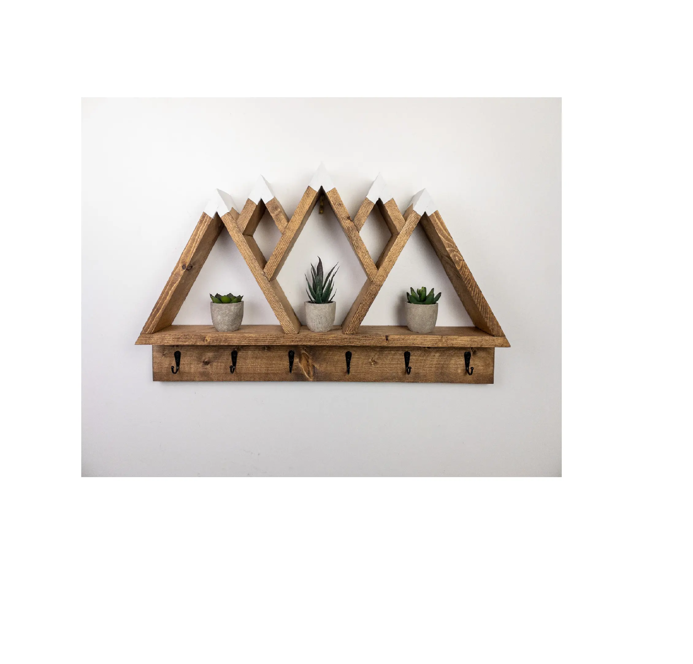 새로운 디자인 나무 벽 장식 마운트 선반 나무 상자 삼각형 선반 후크 키 매달려 사용