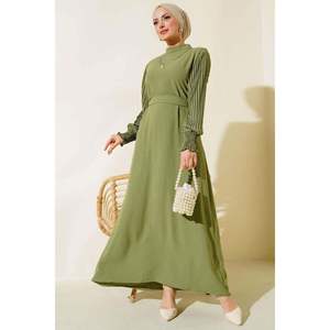 Robe décontractée vert amande avec manches plissées - Product Image 2