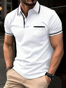 T-shirt classique à manches courtes pour hommes avec revers de poche respirant pour les sports et les loisirs pour les affaires et les vacances - Product Image 2