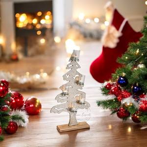 Porte-bougie en bois festif avec des accents de renne en métal et de sapin de Noël, centre de table artisanal pour la décoration de la maison - Product Image 5