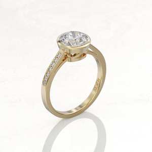 แหวนแต่งงานหรูหราสไตล์อาร์ตเดโค พรีเมียม เงินแท้ 925 ประดับมอสซาไนต์ 2 กะรัต ทรงเบเซล ดีไซน์ทันสมัย รับรองโดย IGI - Product Image 1