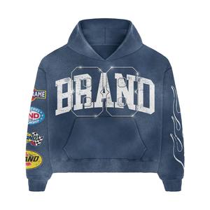 ชุดวอร์มแนวสตรีทแวร์สำหรับแข่งรถชุดโอเวอร์ไซส์ใส่ได้ทั้งชายและหญิงเสื้อมีฮู้ดและกางเกงแนววินเทจซักได้ตามต้องการ - Product Image 3