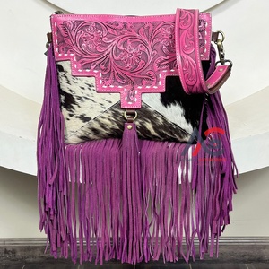 Nuevo bolso cruzado personalizado 2025 de cuero con flecos para mujer, bolso de hombro con cremallera de piel de vaca de gran capacidad - Product Image 1