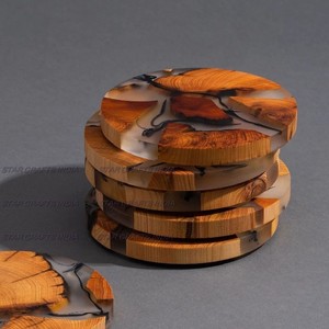 Hot Selling New Arrival Wood and Resin Square Shape <b>Coasters</b> Set <b>Table</b> Decorate Birthday Party Kitchenware Used High Quality - Product Image 6