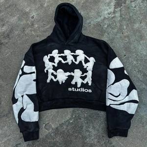 Sweat à capuche vintage 100% coton sur mesure, délavé au soleil, lourd, délavé à l'acide, style rétro streetwear, automne, impression numérique, broderie - Product Image 1