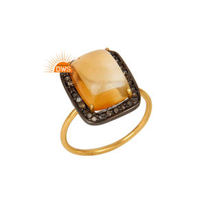 Ensemble de pavés diamant citrine pierre précieuse bague empilable bijoux 14K or jaune massif 925 bijoux de mariage en argent grossiste - Product Image 1