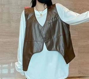 Gilet en peau de mouton tendance, nouvelle mode hip-hop, veste en cuir véritable, fabricant en gros, OEM, gilets pour femmes - Product Image 6