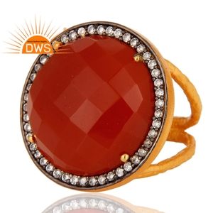 Hot Selling Sterling <b>Silver</b> 18K Gold Plated Natural Cz And Red Onyx Gemstone <b>Statement</b> <b>Ring</b> Custom Jewelry Manufacturer - Product Image 2