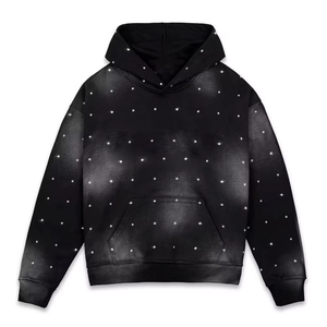 Sweat à capuche lourd de haute qualité sweat-shirt personnalisé avec broderie strass automne lavé à l'acide délavé strass à capuche - Product Image 1