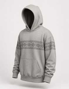 Sudadera con Capucha de Forro Polar con Patrón Nórdico Premium, Sudadera Unisex de Invierno con Diseño Fair Isle, Sudadera con Capucha Gruesa con Jacquard de Copos de Nieve - Product Image 4