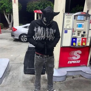 Strass Full Zip Hoodie Skeleton Goth Sweat homme hoodi Pull Manches Longues Noir Hoodies Y2k Mode Hommes Femmes - Product Image 3