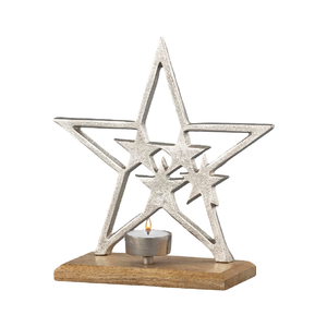 Bougeoir en forme d'étoile de fer Art déco fait à la main feuille d'argent taille personnalisée décoration de Noël rustique de haute qualité - Product Image 1