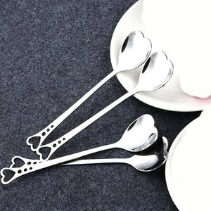 Cuchara de acero inoxidable plateada con forma de corazón, esmalte de Metal con forma de corazón larga, diseño de mango final, cuchara de arroz, ensalada, juego de servidor - Product Image 2