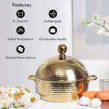 Cazuelas de acero inoxidable martillado de lujo Elegante soporte de combustible de metal Soporte de pedestal Elegante plato de frotamiento Presentación Premium - Product Image 2