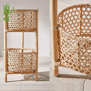 Cesta de almacenamiento de ratán ecológica de 2 niveles, patas artesanales para almacenamiento de cocina, verduras, árboles, logotipo personalizado disponible Flexible - Product Image 4