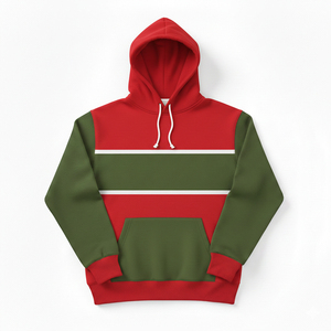 Custom LOGO Winter Digital Scarlet Olive Green Contrast Panel Hoodie Soft <b>Fleece</b> Pullover Casual Street Fashion <b>Sweatshirt</b> - Product Image 1
