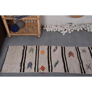 1.5x5.8 ft Vintage Traditional Turkish Moroccan Wool <b>Runner</b> Rug Eco-Friendly Patchwork Design with Latex Backing White & <b>Black</b> - Product Image 5