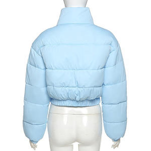 Customized Ladies Winter Bomber Puffer Jackets Solid Breathable Bubble Crop <b>Coats</b> <b>S</b>-XL Patchwork Cotton Filling Material - Product Image 3