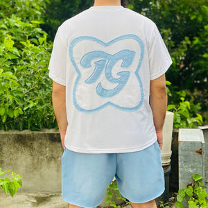 Custom <b>Men's</b> Streetwear Applique Heavyweight 2-Piece Summer Breathable <b>T</b>-<b>Shirt</b> <b>Shorts</b> <b>Set</b> with Digital Print Distressed Patch - Product Image 5