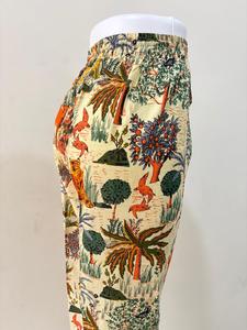 100% Cotton Printed Lounge Pants Red Pomegranate Floral Design <b>Elastic</b> Waist Straight Pant Breathable <b>Lace</b> Decorated for Summer - Product Image 4