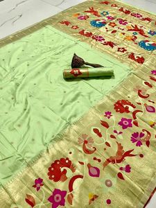 Sari Paithani Azul de Mezcla de Seda Tejida para Mujer, Diseño de Diseñador, para Fiestas, por Fabzone - Product Image 5