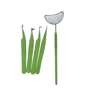 Pince à épiler d'extension de cils professionnelle à poignée en diamant pointe pointue couleur verte poignées de miroir en acier inoxydable durable - Product Image 1