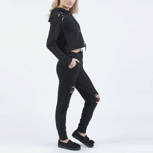 Ensemble de survêtement décontracté pour femme en coton doux, avec pantalon de survêtement à taille élastique, style usé - Product Image 3
