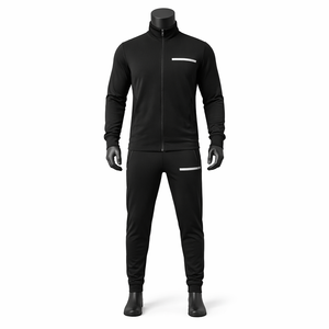 Conjunto Deportivo Negro Personalizado con Logotipo para Hombre, Sudadera con Cremallera Completa y Pantalones Jogger, Felpa de Algodón, 2 Piezas, Ropa Deportiva, Venta al Por Mayor OEM - Product Image 1