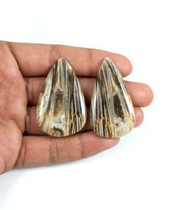 Mélange de cristaux naturels en forme de plume, agate cabochon avec pierre précieuse pour bijoux, pierre précieuse en vrac - Product Image 5