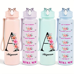 Botella de Agua de Plástico Personalizada de 26 oz <span class=keywords><strong>con</strong></span> Pajita, Diseño Floral <span class=keywords><strong>con</strong></span> Iniciales y <span class=keywords><strong>Nombre</strong></span> Personalizado, <span class=keywords><strong>Taza</strong></span> de Viaje Antiderrames <span class=keywords><strong>con</strong></span> Asa y Marcador de Tiempo - Product Image 1
