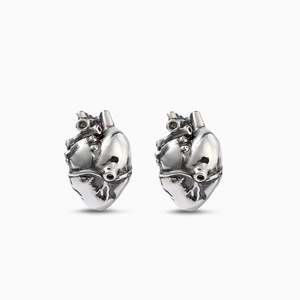Jeulia Vintage Anatomical Heart Sterling <b>Silver</b> <b>Stud</b> Earrings with Zircon and Pearl - Product Image 1