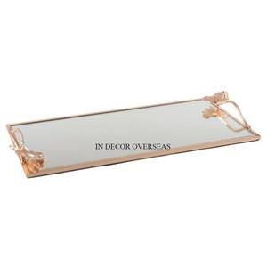 Venta caliente de plata brillante pulido hojas y flores diseñador Metal enmarcado forma rectangular Hotel y restaurante cocina espejo bandeja - Product Image 2