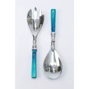 Ensemble de serveurs à salade en acier inoxydable avec poignées en bois élégantes, écologiques et compatibles lave-vaisselle pour mariages et banquets - Product Image 6