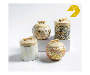 <b>Bamboo</b> Jar Storage <b>Box</b> with Mother of Pearl Shell Inlay Decorative <b>Bamboo</b> Jar Storage <b>Box</b> with Eggshell Inlay Lid - Product Image 1