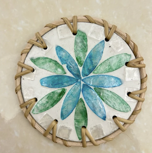Handwoven Rattan Coaster with Mother of Pearl Inlay Decorative Drink Mat for Table Styling Crafted in Vietnam - Product Image 3