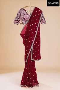 Indian Ethnic Wear Premium Modern Design Fashion Designer Georgette Saree with Sequence Embroidery Thread Work with Low Price - Product Image 2
